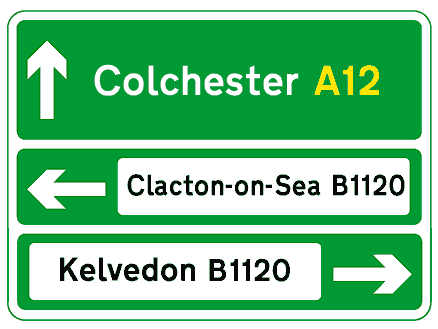 Primary 'A' road sign with directions to non-primary routes